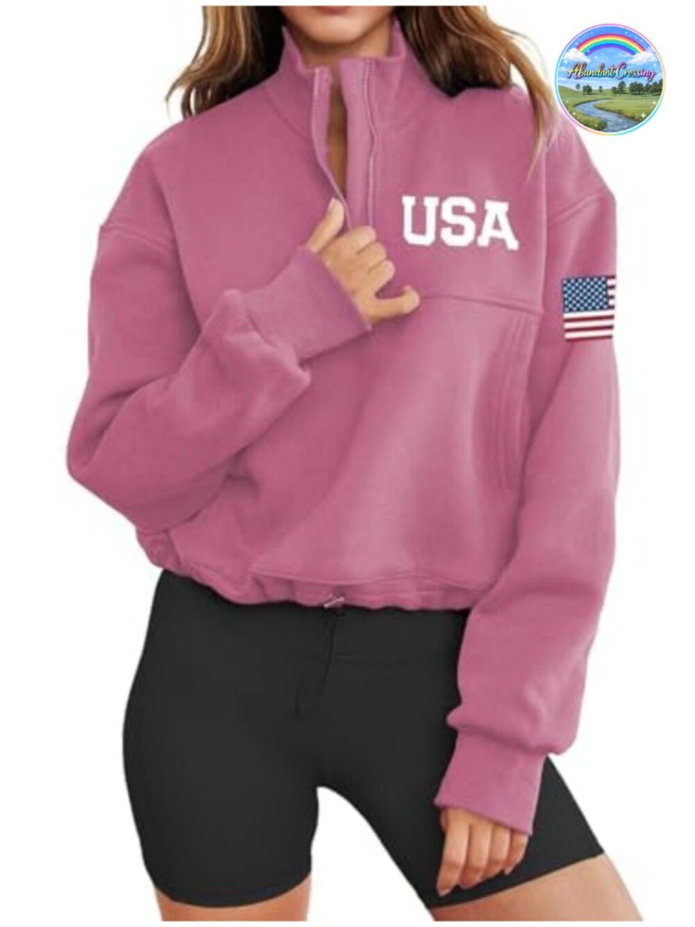 Women's American Flag Half Zip Sweatshirt Full Zip Long Sleeve USA Top